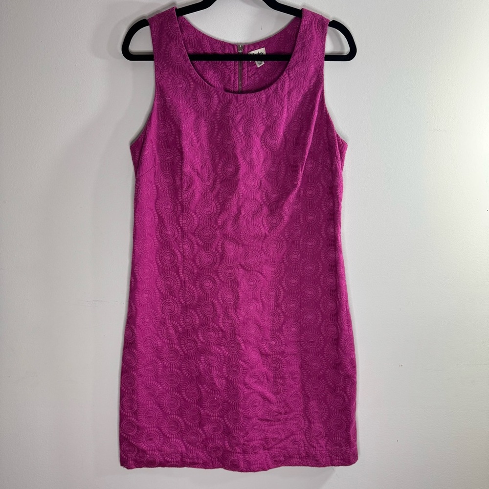 Hatley Pink Sunburst Textured Sheath Dress Sleeveless Embroidered US 12